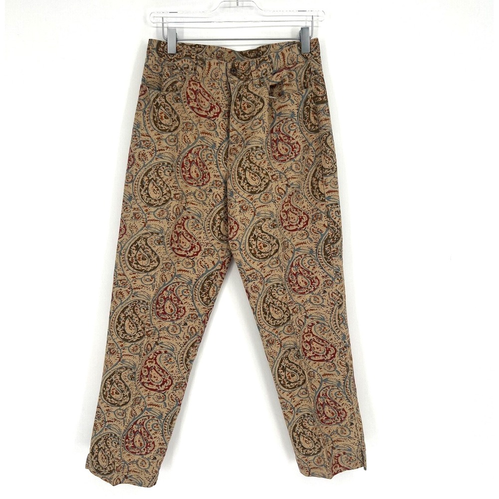 Vtg Ralph Lauren Pants Womens 4 Linen Paisley‎ Brown Western Boho Country